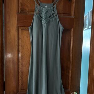 SO - Green High Neck Crochet Dress